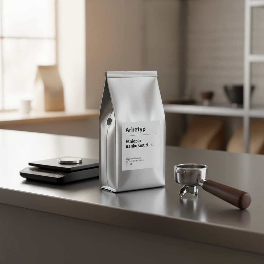 Arhetyp pouch on the roastery counter